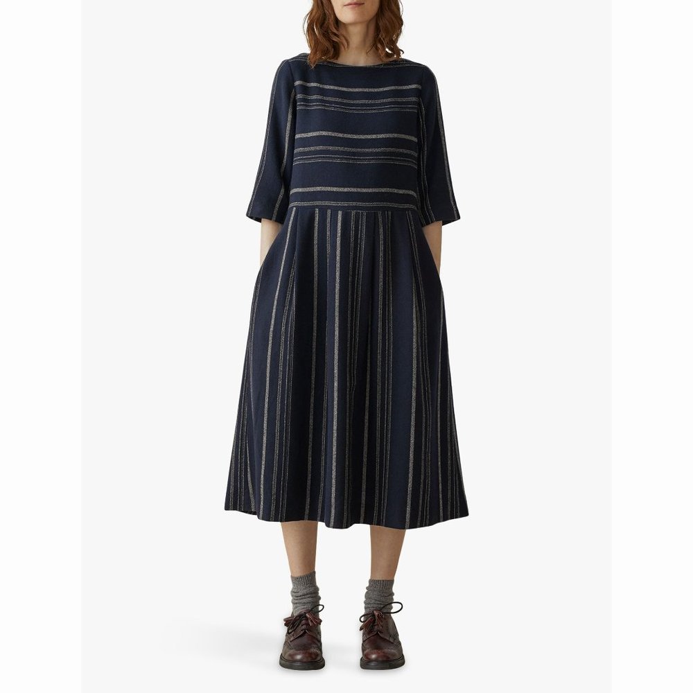 TOAST • Wool "Moroccan Stripe" Dress • Designer • Navy • Sz UK12 / US8 • British